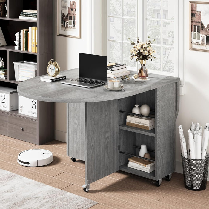 Folding Dining Table for 4 -Foldable Kitchen Dinner Drop Leaf Gateleg Convertible Tables with Storage Drawer and Shelf for Small Spaces Space Saving Kithen Dining Room Furniture (Grey, 51*31.5*30)