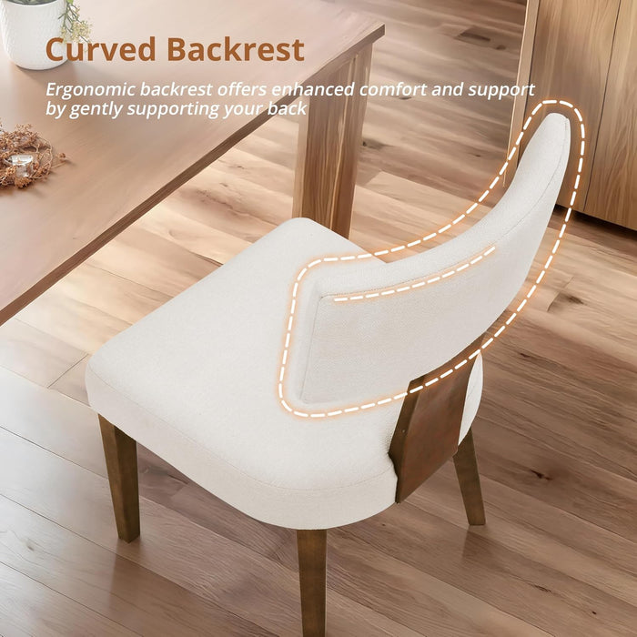 Dining Chairs Set of 4, Linen Mid Century Modern Dining Chairs with Curved Backrest and Wood Legs, Upholstered Dining Room Chairs for Kitchen, Living Room, Beige