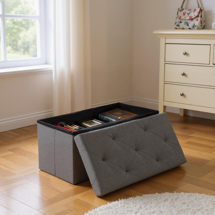 30 Inches Folding Storage Ottoman Bench, End of Bed Foot Rest Stools Ottoman Storage Chest with Padded Seat for Bedroom, Living Room, Entryway, Holds up to 660 Lb, Grey