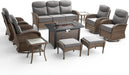 10 Pieces Luxury Patio Furniture Set with 42.5" Fire Pit Table, 6-Inch Thick Cushions Wicker Outdoor Furniture with Swivel Patio Chairs Set of 4, Outdoor Patio Conversation Set for Garden Deck, Gray