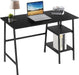 43" Home Office Computer Desk Trestle Desk with 2 Shelves Writing Study Workstation Style Wood Table Metal Frame for Home Office Reversible Storage Desk, Black