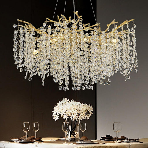 23Inch Gold CrystalBeadChandelier 8Light Ceiling Fixture