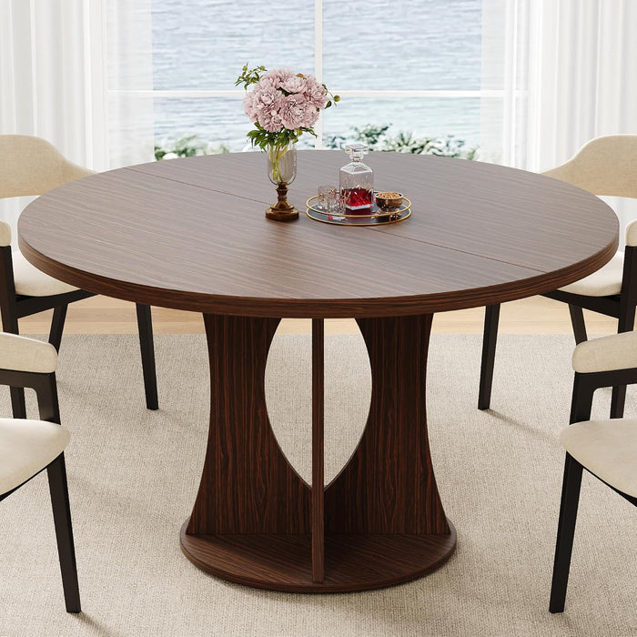 47 Inch round Dining Table for 4-6 People, Wooden Dining Room Table with Pedestal Base, Modern Kitchen Table for Apartments, Dining Room, Kitchen or Living Room, Dark Walnut, Table Only