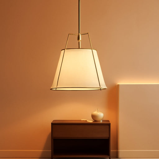 Brushed Gold Pendant Lights Kitchen Island, Drum Fabric Chandelier