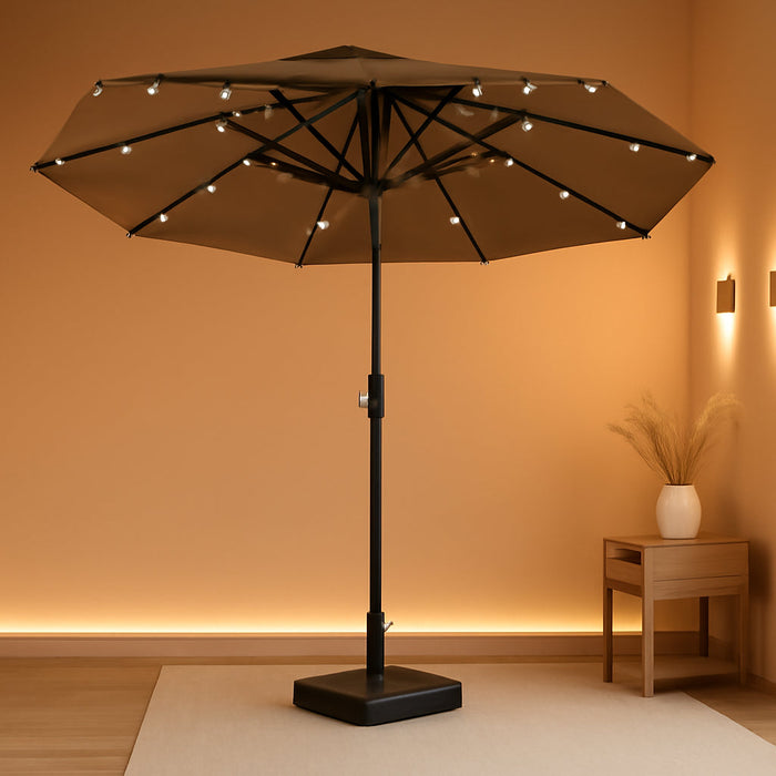 14.4Ft Large Patio Umbrella with 36 Solar LED Lights, Double Sided Outdoor Umbrella with Base Included