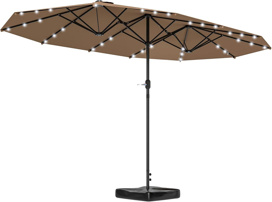 14.4Ft Large Patio Umbrella with 36 Solar LED Lights, Double Sided Outdoor Umbrella with Base Included