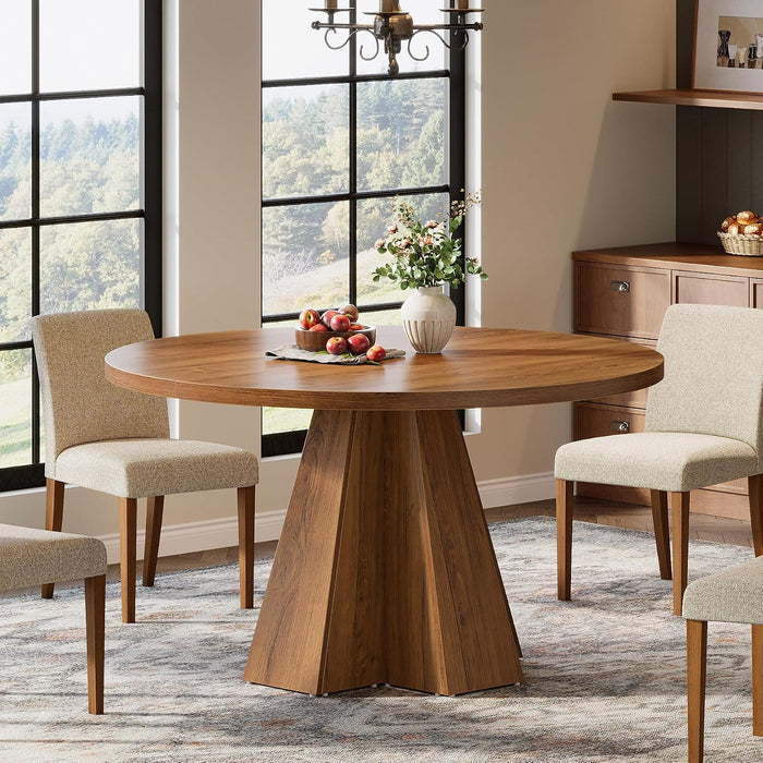 Tribesigns 47-Inch round Dining Table, round Kitchen Table with Sturdy Base, Kitchen, Dining Room, Living Room, Walnut Brown (Only Table)