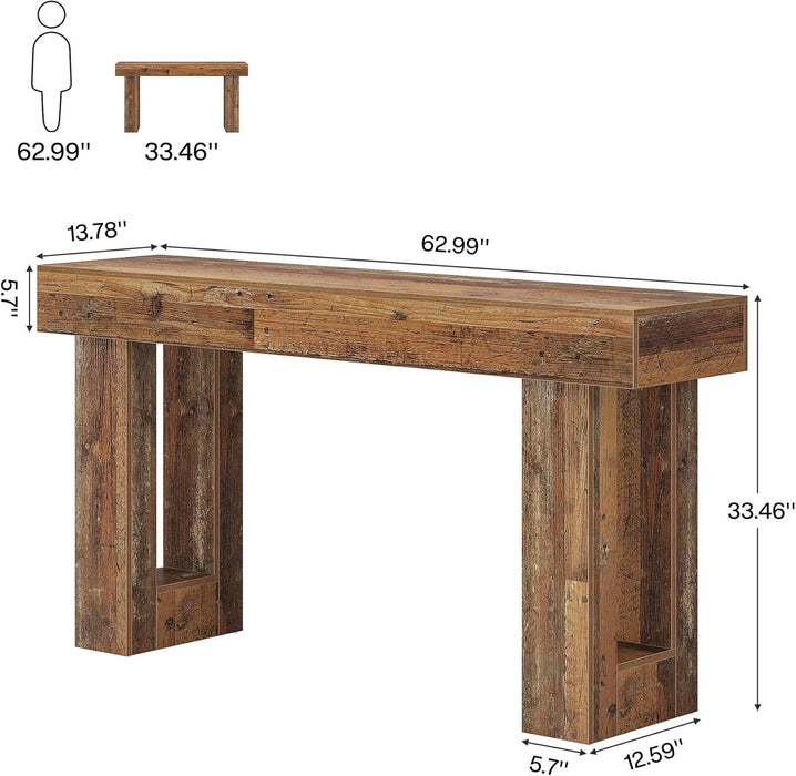 63-Inch Long Console Table, Wooden Rectangular Sofa Table behind the Couch, Farmhouse Entryway Table for Entrance, Hallway, Living Room (Mix Brown)
