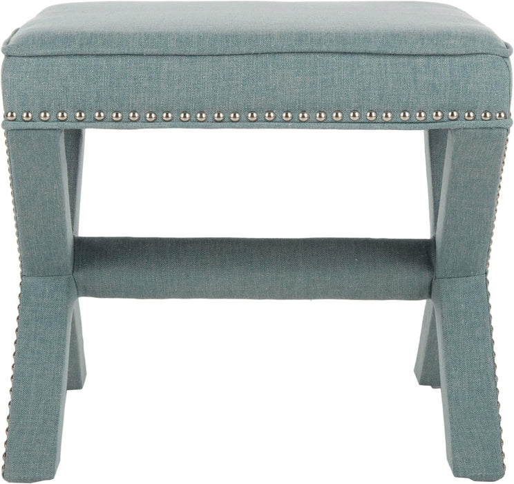 Home Collection Palmer Sky Blue with Silver Nailhead Trim X-Bench Ottoman