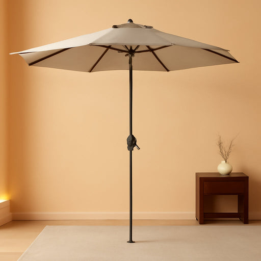 - 10-Year-No-Fade 9 Ft Patio Umbrella with Terylast Fabric, Auto-Tilt Aluminum Frame and 8 Reinforced Ribs for Deck, Pool, Garden & Beach - Chestnut Beige Canopy, Black Pole