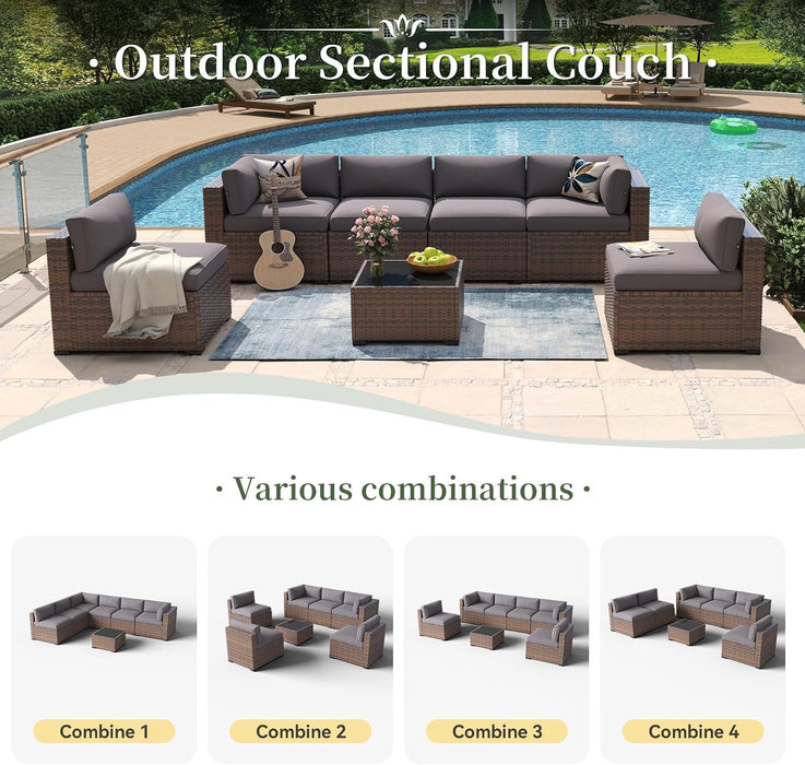7 Piece Patio Furniture Set Wicker Rattan Patio Conversation Set