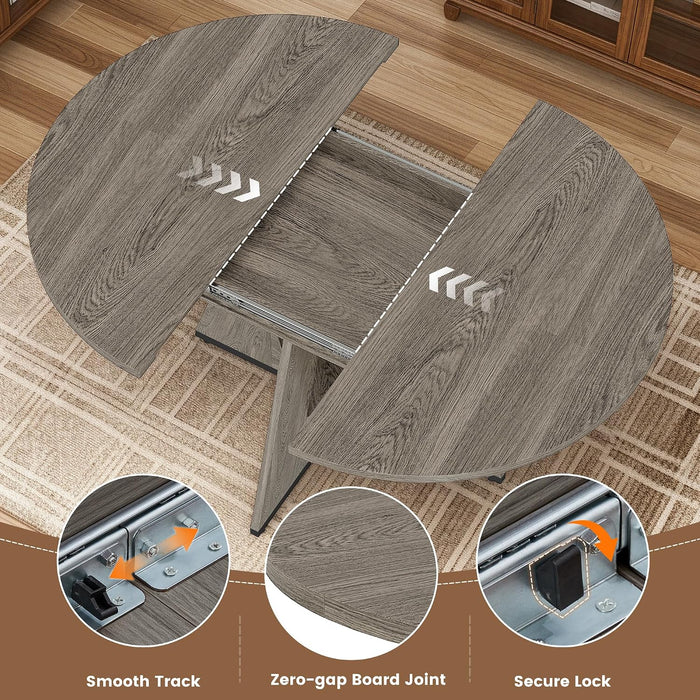 47.24"-63" Extendable round Dining Table for 4-6, Expandable round to Oval Kitchen Dining Table with Hidden Extension Leaf, Storage Shelf, Modern Wood Dining Room Table for Home & Apartment