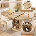 47″–63″ Extendable round Dining Table for 4–8 with Dust-Proof 2-Tier Storage Shelf Space-Saving Expandable Dining Room Table Wood Oval Circle Dining Table with Pedestal Base (Natural)