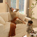 White Eighty Inch Corduroy Upholstered Sofa Cushions