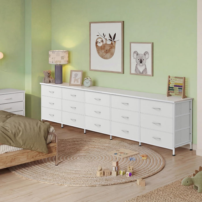 92 Inch Dresser TV Stand for 98 Inch TV, 15 Drawer Dresser, White