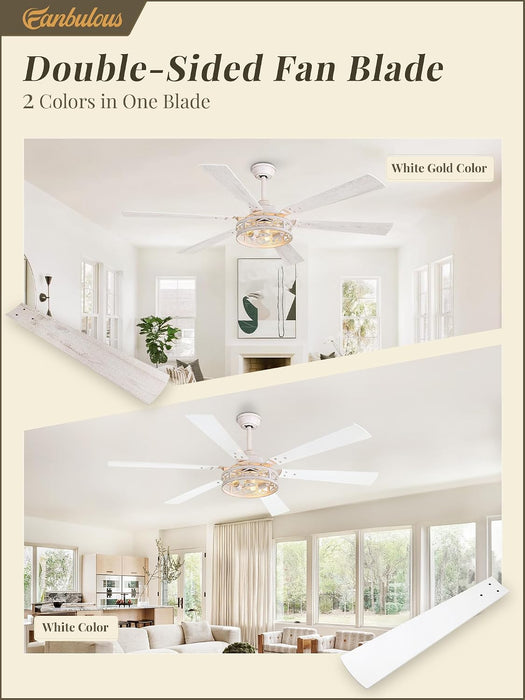 65 Inch White Caged Ceiling Fan With Remote