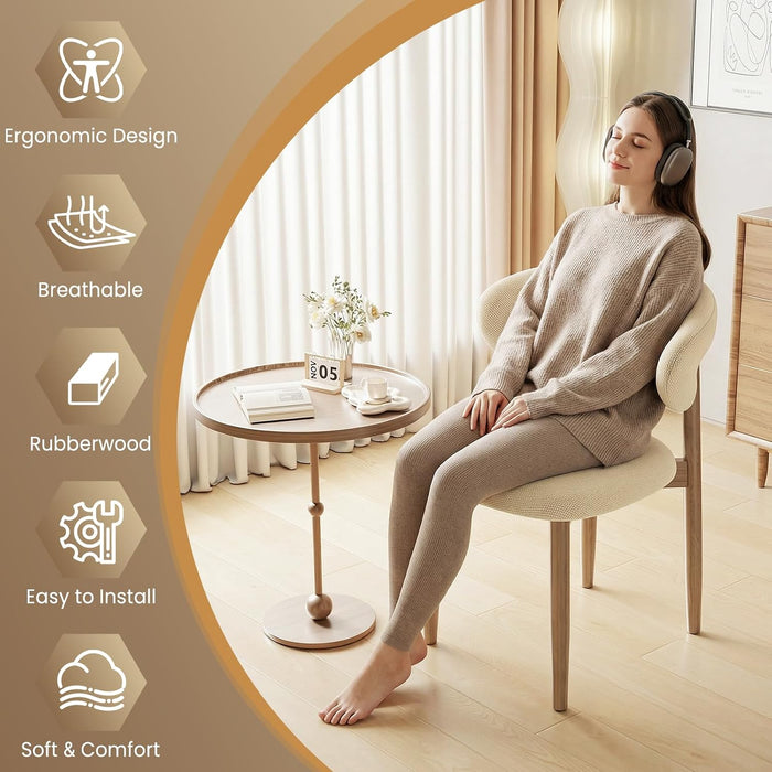 Wooden Dining Chairs Set of 6,Farmhouse Kitchen Chairs with Curved Back,Modern Fabric Upholstered Chairs for Dining Room,Beige