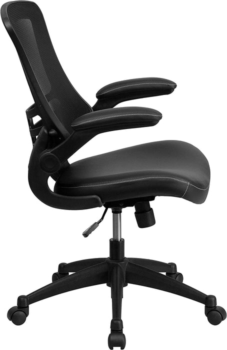 Kelista Mid-Back Swivel Office Chair with Adjustable Seat Height, Ergonomic Mesh Desk Chair with Leathersoft Seat, Black