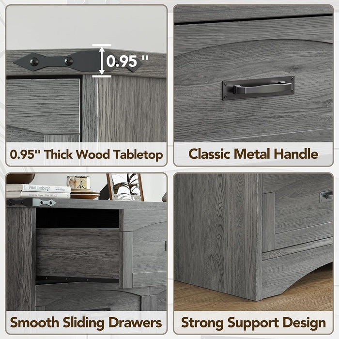 47" Farmhouse 6-Drawer Dresser for Bedroom, Grey