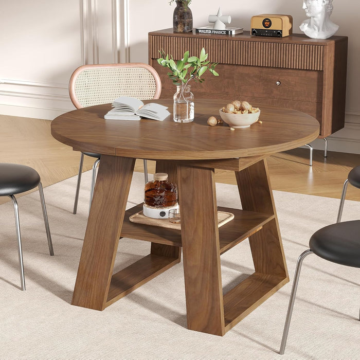 Extendable Round Dining Table 43.3-59 Inches Walnut