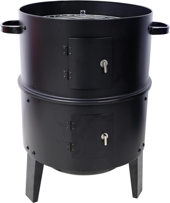 16-Inch Vertical Charcoal Smoker Grill, 3-In-1 BBQ Smoker & Grill with Thermometer, Dual Doors, Adjustable Vents, Portable Outdoor Cooker for Camping & Backyard