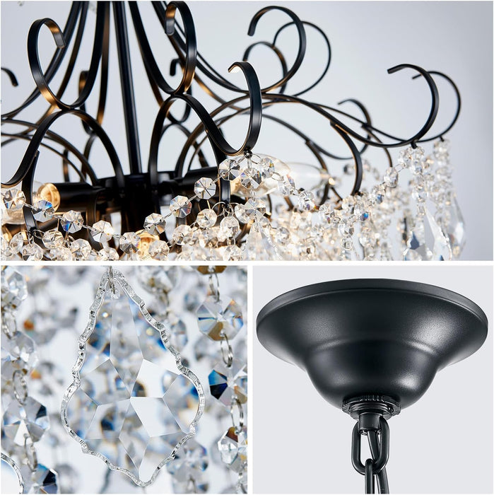 Crystal Chandelier 10-Light Pendant Ceiling Light Modern Lighting Fixture for Dining Room Hallway Bedroom Kitchen Bathroom, H 27.6" X W 22.8", E12 Base, Black