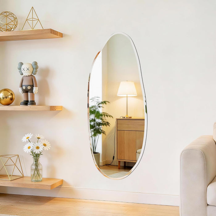 Irregular Wall Mirror,47X20 Asymmetrical Frameless Bathroom Mirror