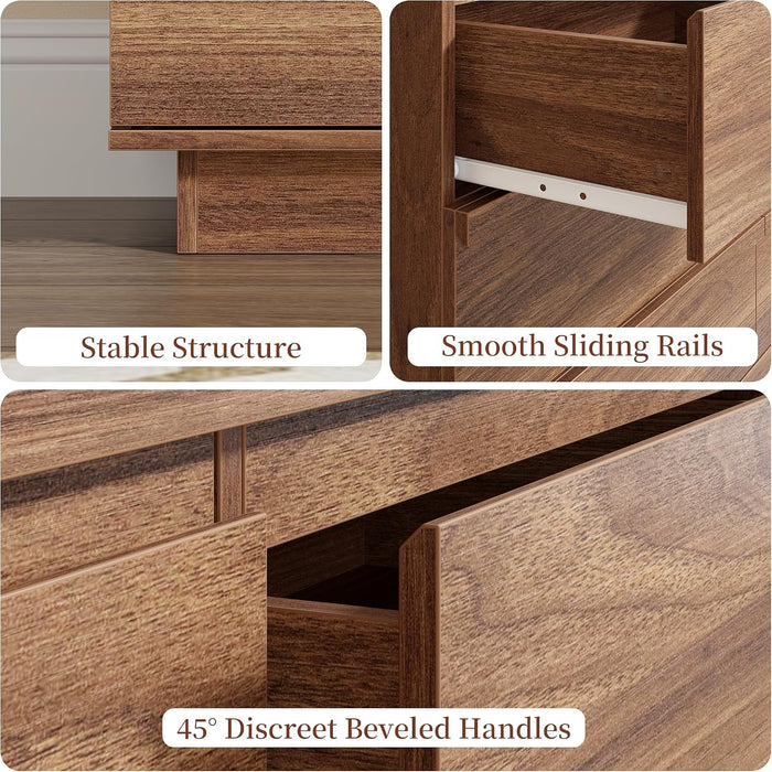 6 Drawer Dresser Walnut, Double Chest of Drawers