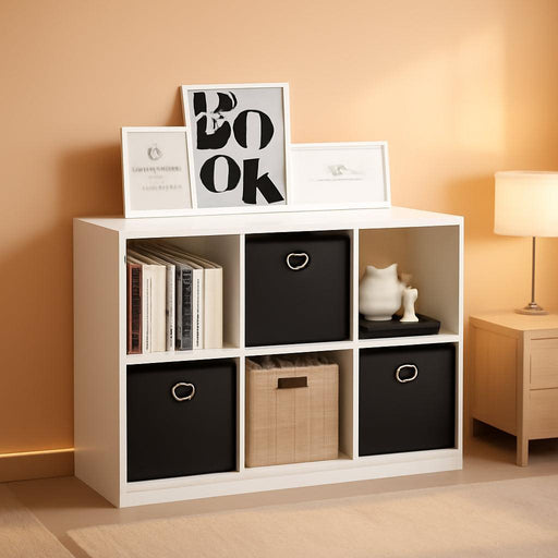 Basic 3X2 Cube Storage Bookcase Organizer with Bins, White/Black