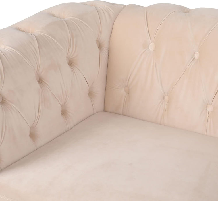 3 Pieces of Living Room Furniture Sofa Sets, Modern Velvet Chesterfield Sofa&Chesterfield Club Chair&Chesterfield Loveseat Sofas Set with Nailhead Trims Scroll Arms for Living Room (Beige)