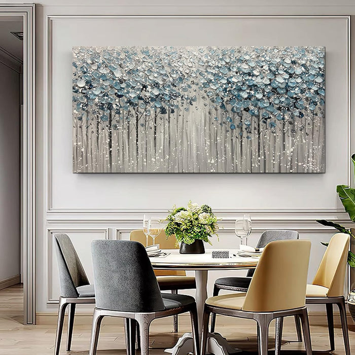 Paintings - 30X60 Inch 3D Oil Paintings on Canvas Blue Forest Heavy Texture Acrylic Painting Wall Art Wall Decoration Wood inside Framed Hanging Ready to Hang