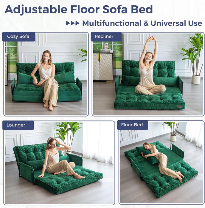 Green Adjustable Floor Sofa Bed Multifunctional Lounge