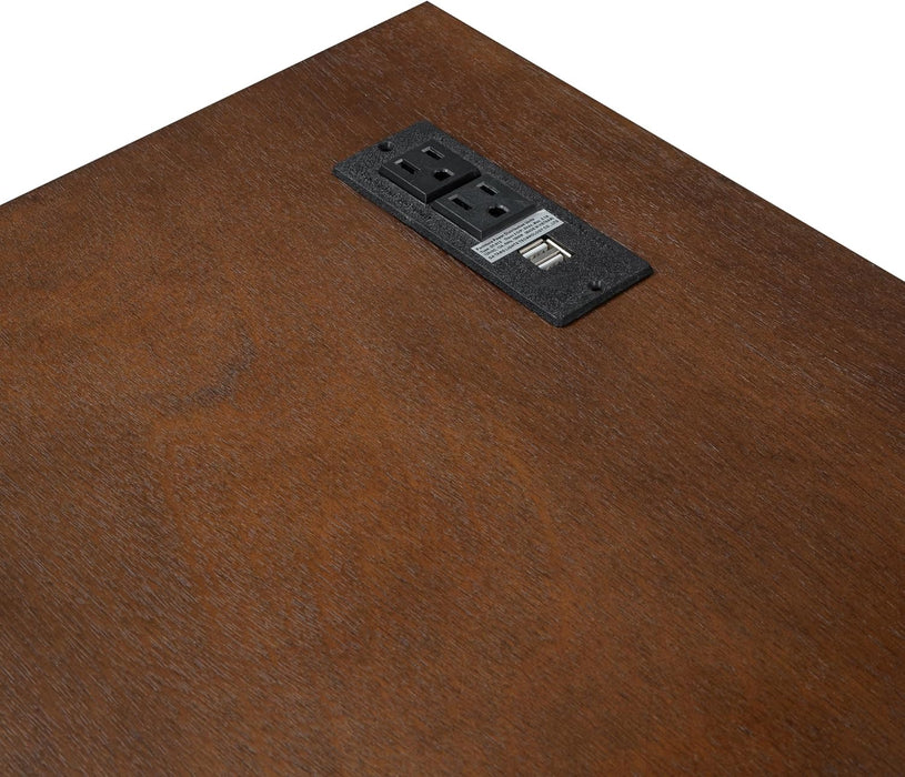 Twin over Twin Bunk Bed Twin Size Trundle, Wood Twin Bunk Bed with USB Ports, Storage and Desk, White+Walnut