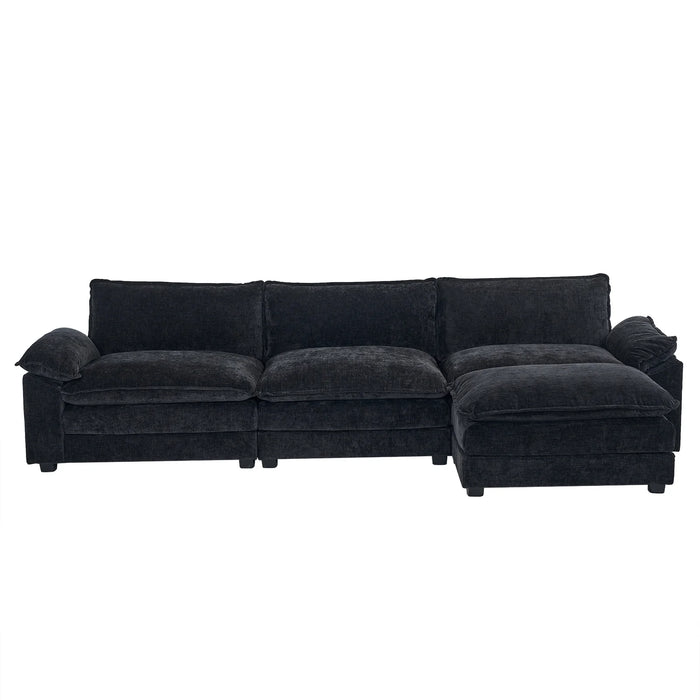 Convertible Sectional Sofa with Chaise L Shaped Couch with Ottoman Reversible 3-Seat Sofa Sectional Couch Sets for Apartment Black