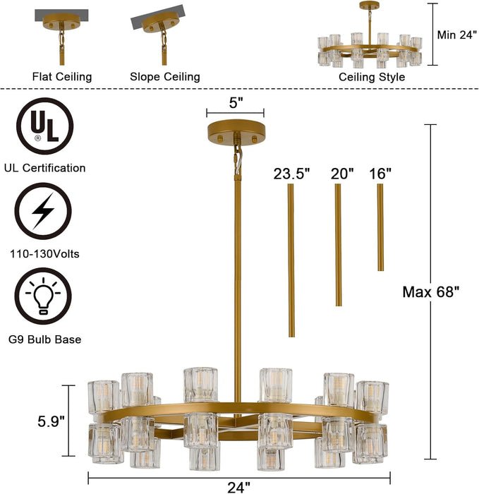 Twenty Four Inch Luxurious Golden Crystal Chandelier