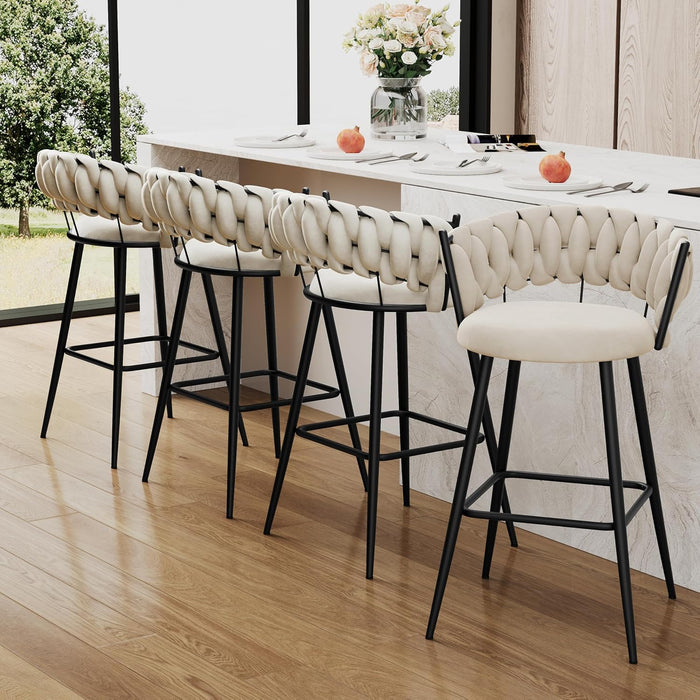 26" Velvet Bar Stools Set of 4 Counter Height Barstools Modern Bar Chair