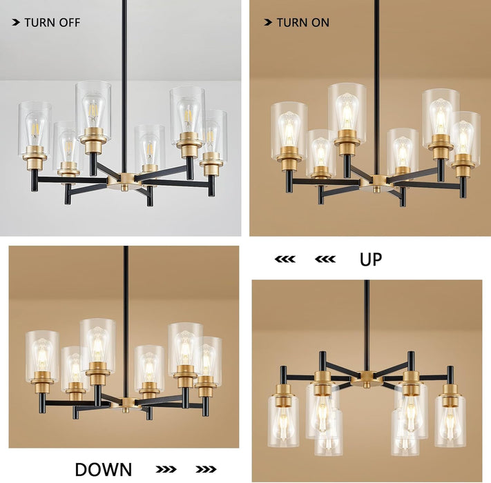 Six Light Black Gold Chandelier Fixture ClearGlassShades