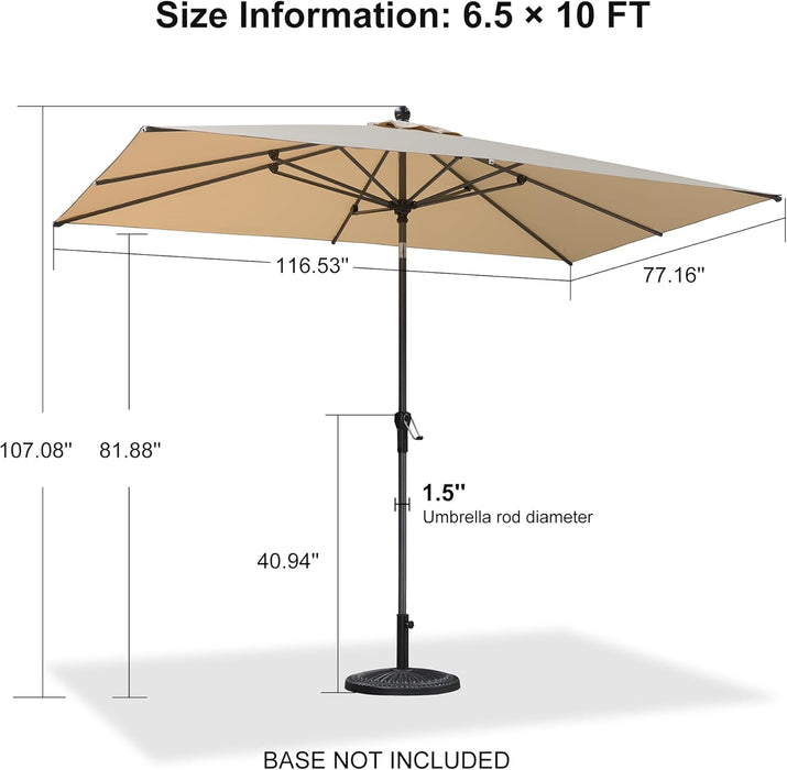 10' X 6.5' Rectangular Patio Umbrella Outdoor Table Umbrella Aluminum Frame Market Umbrella Sun Umbrella with 8 Sturdy Ribs & Tilt for Garden Deck Lawn & Pool Beige