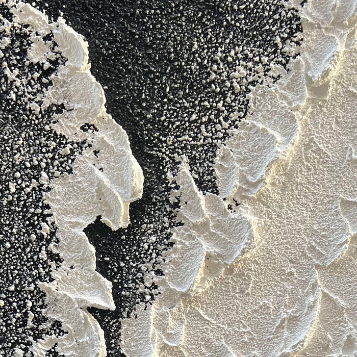 Handcrafted Thick Texture Black and White Abstract Canvas Art Ocean Wave Beach Landscape Oil Painting Home Wall Art Deco Oil Painting 24X36 Inches