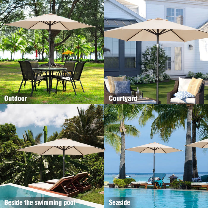 9Ft Patio Umbrella Outdoor Portable Table Market Umbrella with Push Button Tilt/Crank Waterproof Uv-Proof, Khaki