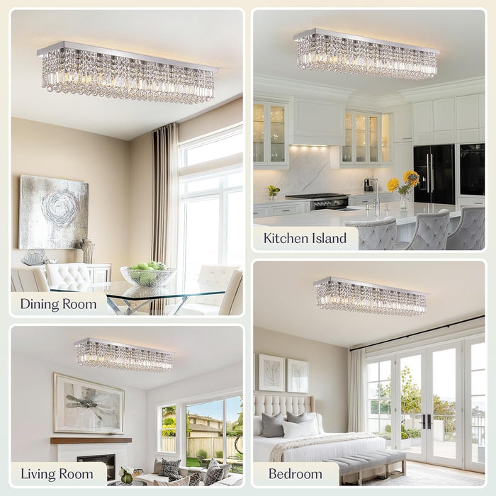 Rectangular Crystal Chandelier 47 Inch Flush Mount