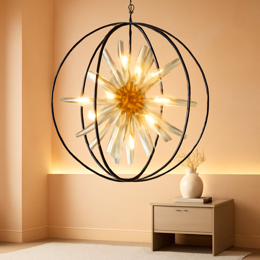 Modern Black and Gold Sputnik Chandelier for Living Room | D22" 10-Light Globe Chandelier round Hanging Chandelier for Foyer Entryway Stairway Kitchen Island