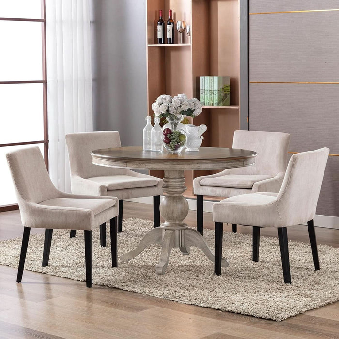 Modern Dining Chairs Set of 4, Upholstered Corduroy Accent Side Leisure Chairs with Mid Back and Wood Legs for Living Room/Dining Room-Beige