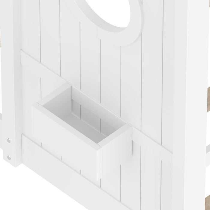 Full Size White PlayhouseStorage Bed Enclosed Roof