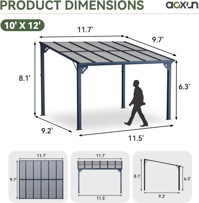 10' X 12' Gazebo for Patio, Gazebo Pergola with Sloped Roof, Large Wall-Mounted Heavy Duty Awnings, for Backyard, Deck, Patio