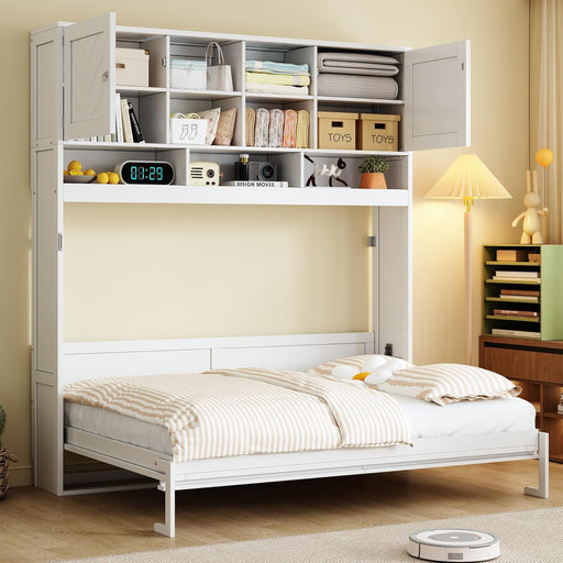White Queen Murphy Wall Bed With BuiltInStorageSolutions