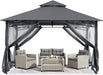 Gazebos for Patios 10X12 - Outdoor Steel Frame Gazebo with Mosquito Netting for Lawn Backyard Garden Deck (Dark Gray)