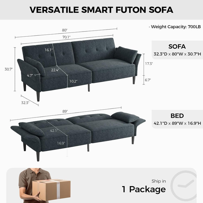 89 Inch DarkGray Velvet Fabric Convertible SofaBed