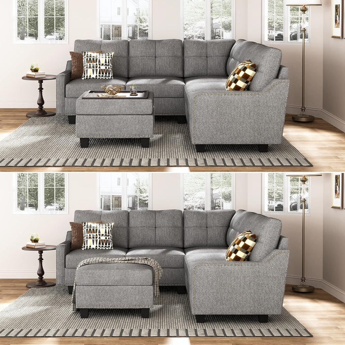 Convertible Sectional Sofa with Storage Ottoman L Shaped Couch for Small Apartment Reversible Sectional Sofa for Living Room,Light Grey