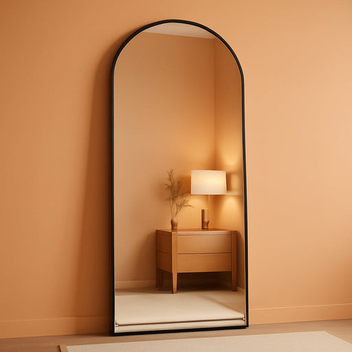 Floor Mirror, 78"X38" Oversized Full Length Mirror with Stand, Arched Full Body Mirror Standing Hanging Leaning against Wall, Aluminum Frame Giant Mirrors for Bedroom Cloakroom, Black
